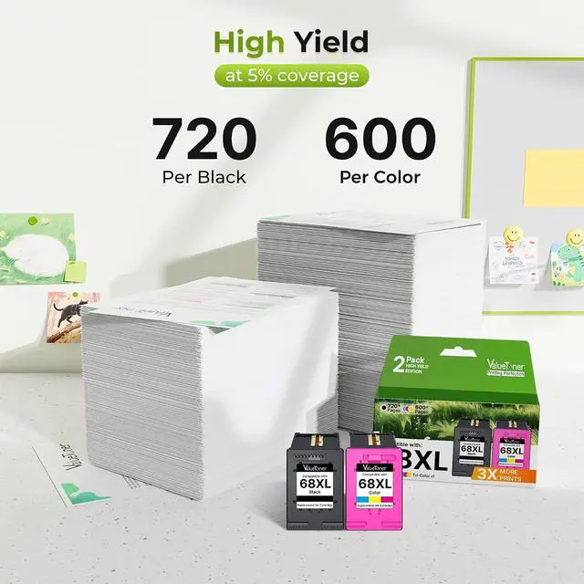 Alt view image 3 of 7 - 68XL 68e Ink Cartridges for HP 68 Ink Cartridges Black/Color Combo Pack