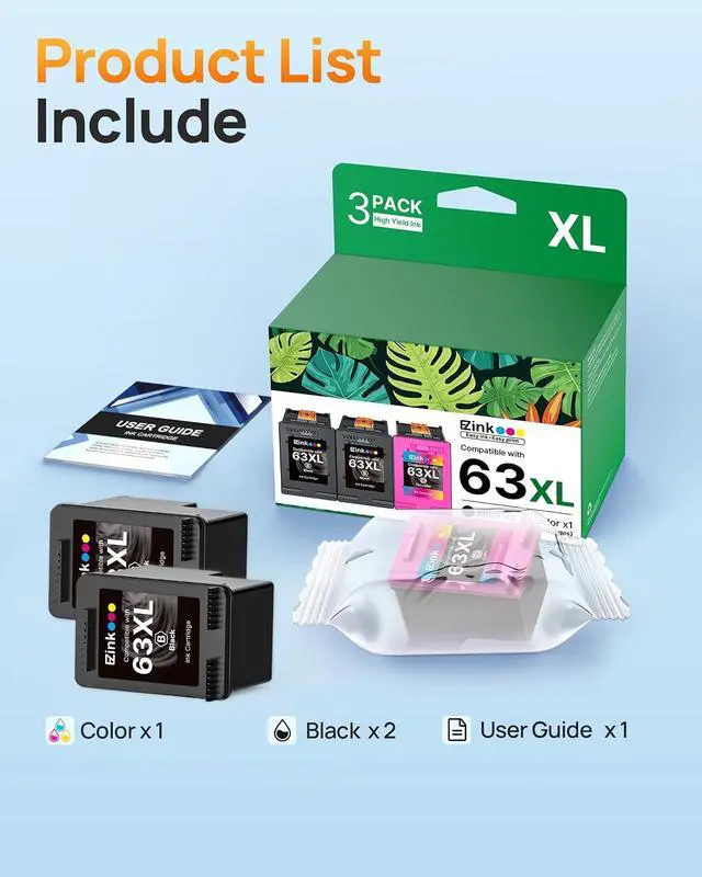 Alt view image 4 of 7 - E-Z Ink Remanufactured Replacememt for 63XL Ink Cartridges Black and Color