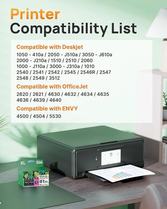 Alt view image 2 of 7 - 61XL 61 Ink Cartridges 4500 5530 for HP Ink 61XL Black and Color Combo Pack