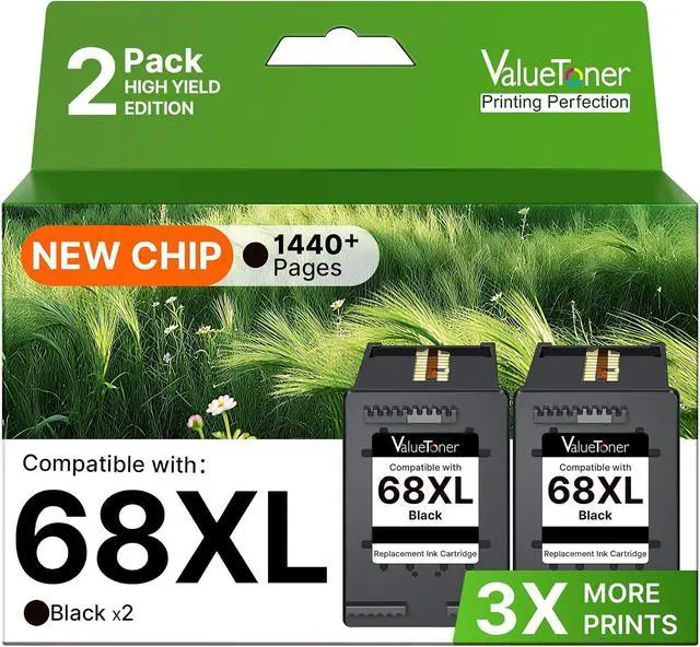 Main image of 68XL 68 Black Ink Cartridges Replacement for HP Ink 68 68XL 68e Black Ink