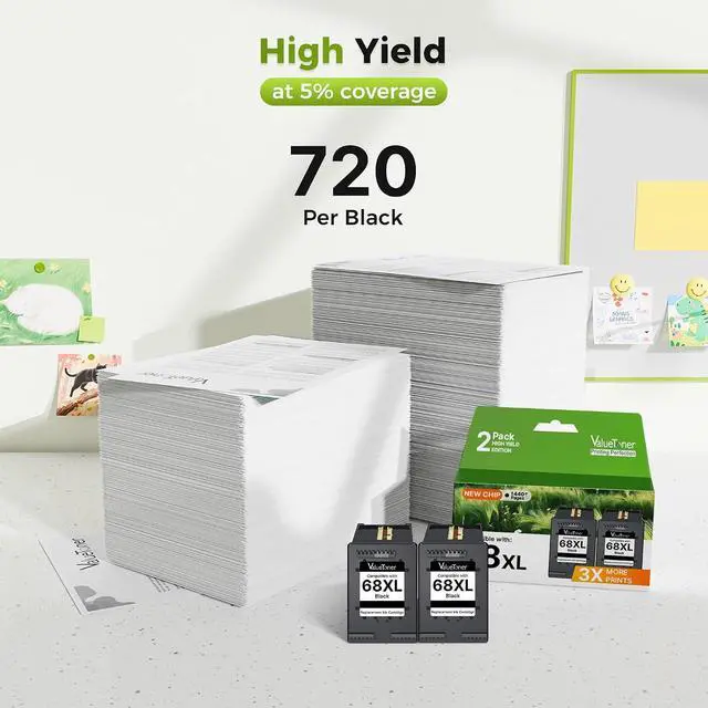 Alt view image 3 of 7 - 68XL 68 Black Ink Cartridges Replacement for HP Ink 68 68XL 68e Black Ink