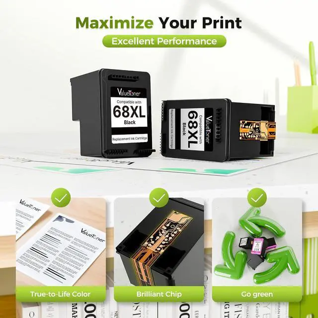 Alt view image 4 of 7 - 68XL 68 Black Ink Cartridges Replacement for HP Ink 68 68XL 68e Black Ink