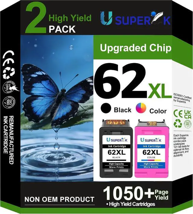 Main image of 62XL Ink Cartridges Black and Color Replacement for HP Ink 62 XL