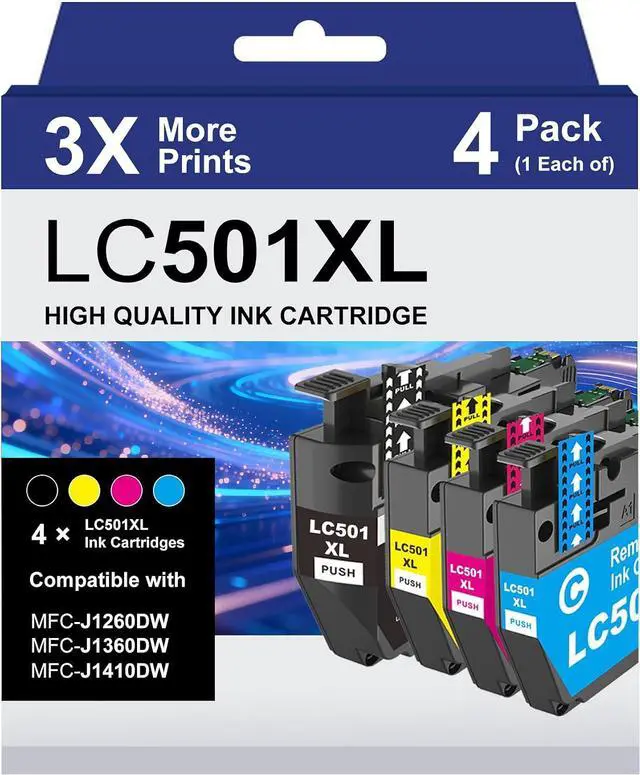 Main image of GoToners LC501XL Compatible Ink Cartridges Replacement for Brother LC501 XL LC501XL Combo Pack Work with MFC-J1360DW MFC-J1410DW MFC-J1260DW Printer (Black Cyan Magenta Yellow, 4 Pack)