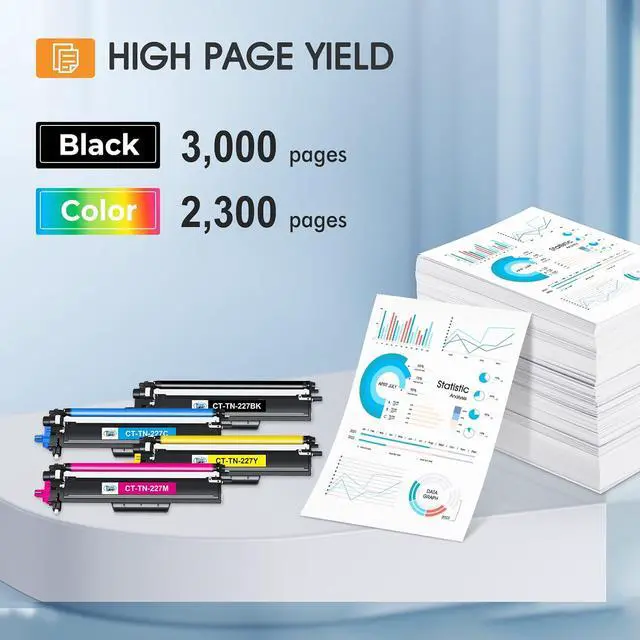 Alt view image 3 of 6 - TN227 TN-227BK/C/M/Y High Yield Toner Cartridge 4 Pack TN-227 TN 227 223