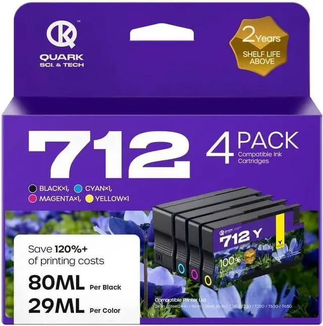 Main image of 712XL 712 Ink Cartridges Compatible Replacement for HP 712 712XL 712 Ink Cartridges Combo Pack for HP DesignJet T650 T630 T230 T210 Printer (4 Pack, 80-ML Black, 29-ML Cyan/Magenta/Yellow)