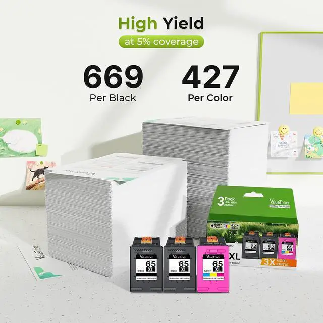 Alt view image 2 of 6 - Valuetoner for 65XL 65 Ink Cartridges Black/Color Combo Pack 3-Pack