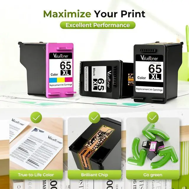 Alt view image 3 of 6 - Valuetoner for 65XL 65 Ink Cartridges Black/Color Combo Pack 3-Pack