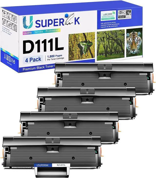 Main image of SuperInk MLT-D111L High Yield MLT-D111S Toner Cartridge (1,800 Pages) Replacement for Samsung D111L D111S Work with Xpress M2020W M2022W M2024W M2070W M2070FW Printer, Black, 4-Pack