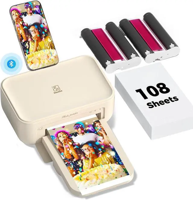 Main image of iDPRT 4×6 Photo Printer, Bundle 108 Sheets Photo Paper & 2 Ribbon Cassette, Photo Printer for iPhone & Android, Beige