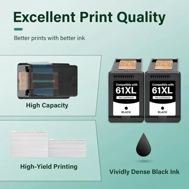 Alt view image 6 of 7 - 61XL 61 Black Ink Cartridge 4500 5530 for HP Printer