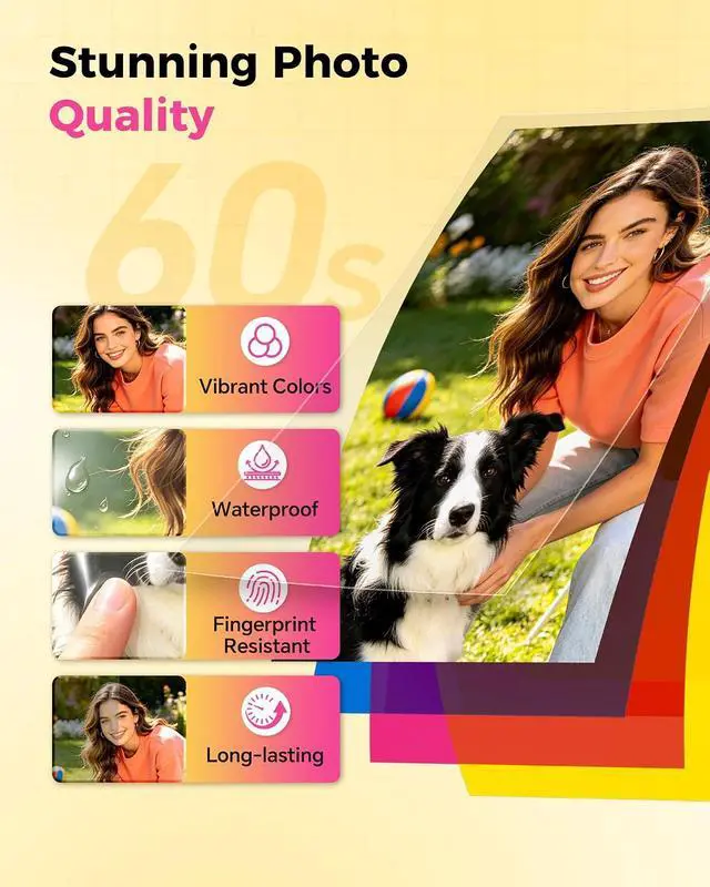 Alt view image 3 of 7 - HPRT Photo Printer 4x6 with 108 Sheets & 2 Cartridges, Instant Picture Printer for iPhone & Android, Bluetooth Dye Sublimation Phone Photo Printer, Home Use, Ideal Gift, White