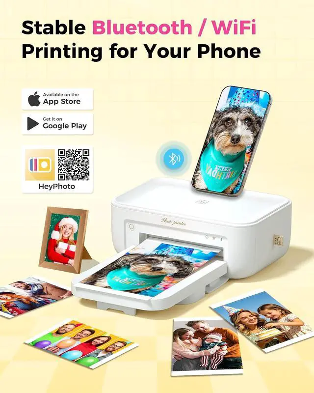 Alt view image 4 of 7 - HPRT Photo Printer 4x6 with 108 Sheets & 2 Cartridges, Instant Picture Printer for iPhone & Android, Bluetooth Dye Sublimation Phone Photo Printer, Home Use, Ideal Gift, White