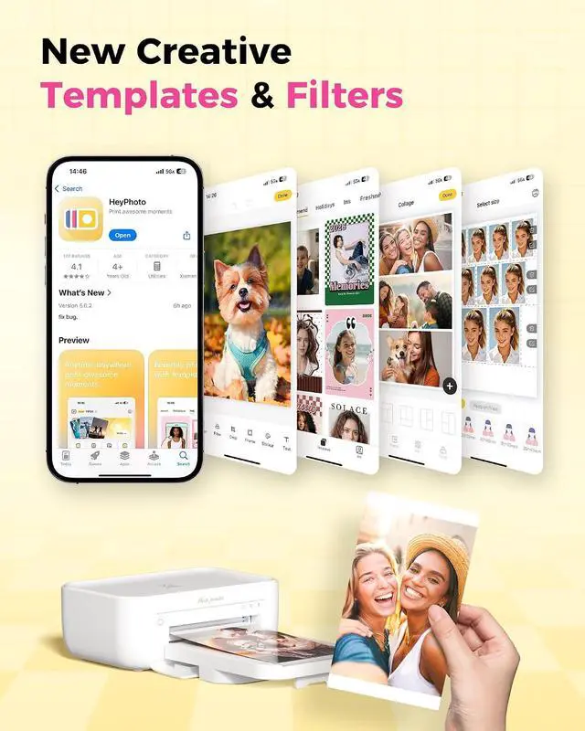 Alt view image 5 of 7 - HPRT Photo Printer 4x6 with 108 Sheets & 2 Cartridges, Instant Picture Printer for iPhone & Android, Bluetooth Dye Sublimation Phone Photo Printer, Home Use, Ideal Gift, White
