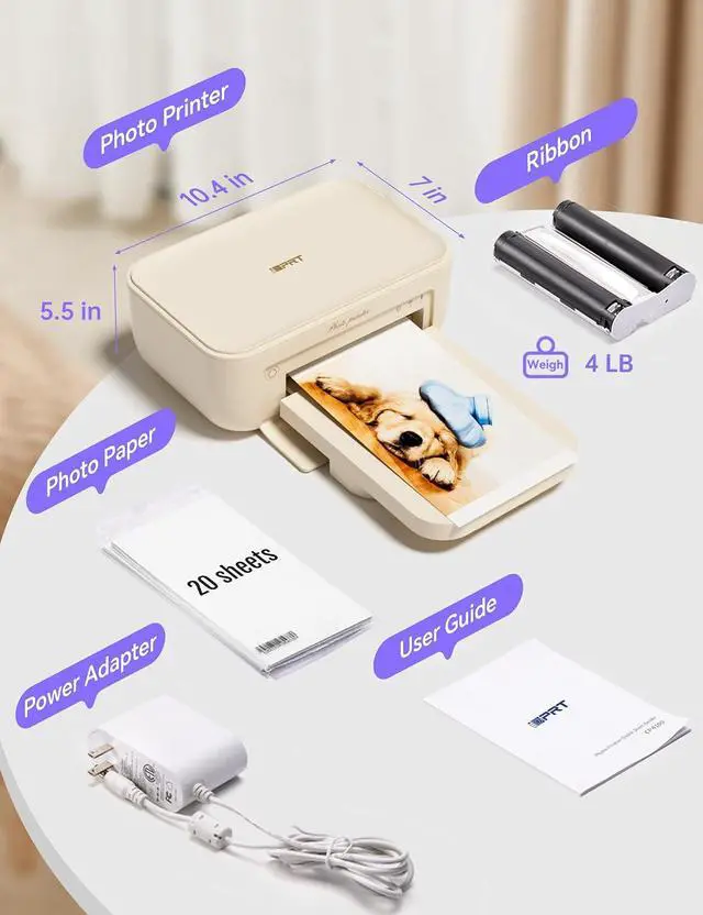 Alt view image 4 of 7 - iDPRT 4x6 Photo Printer, CP4100 Photo Printer for iPhone & Android with 20 Sheets & 1 Cartridges, Wi-Fi Wireless Portable Picture Printer, Instant Print Photos, Dye Sublimation, Ideal Gift, Beige