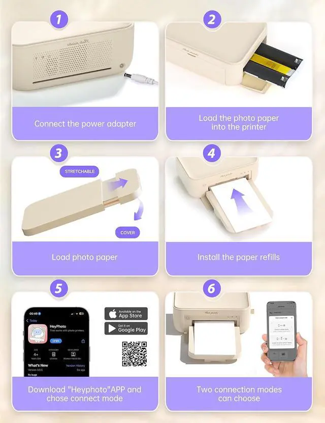Alt view image 6 of 7 - iDPRT 4x6 Photo Printer, CP4100 Photo Printer for iPhone & Android with 20 Sheets & 1 Cartridges, Wi-Fi Wireless Portable Picture Printer, Instant Print Photos, Dye Sublimation, Ideal Gift, Beige