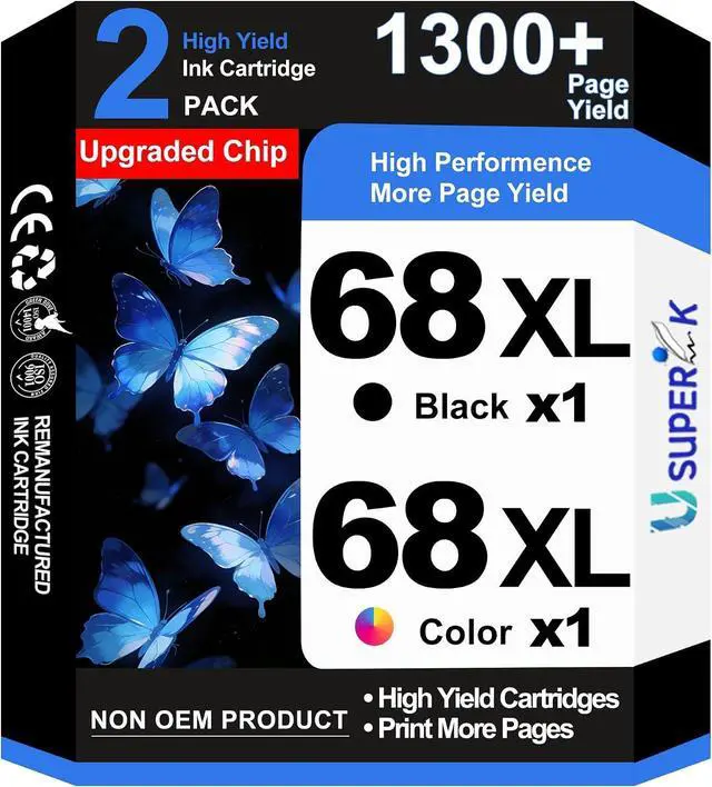 Main image of 68XL Ink Cartridges Black/Color Combo Pack for HP Envy 6555e 6155e Ink
