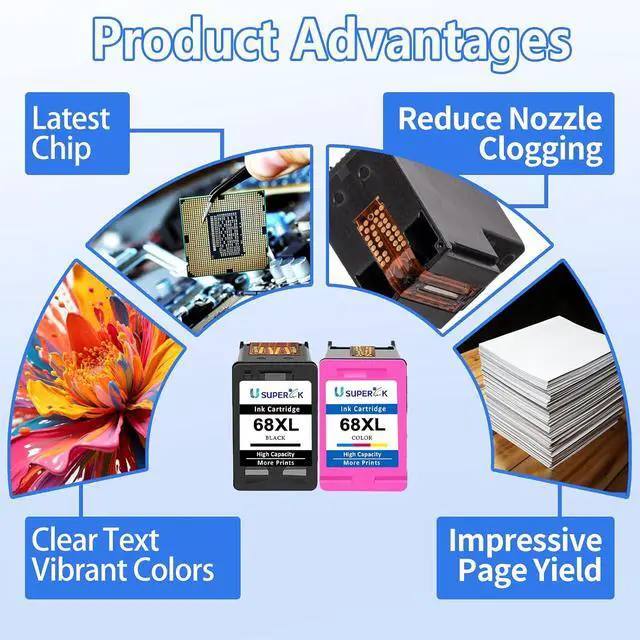 Alt view image 4 of 7 - 68XL Ink Cartridges Black/Color Combo Pack for HP Envy 6555e 6155e Ink