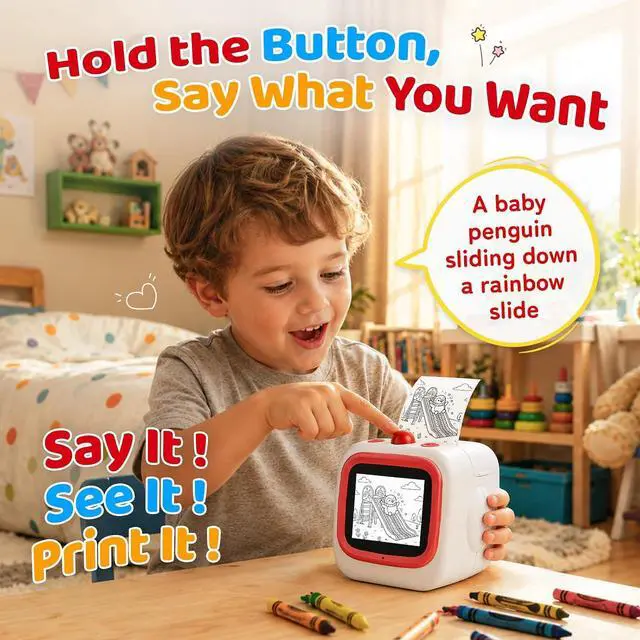 Alt view image 2 of 6 - AI Sticker Printer for Kids, Voice Activated Mini Printer with Preview Screen & AI Voice Response, Portable Thermal Sticker Maker with 6 Art Styles & App, Sticker Printer Box Gift for Girls Boys