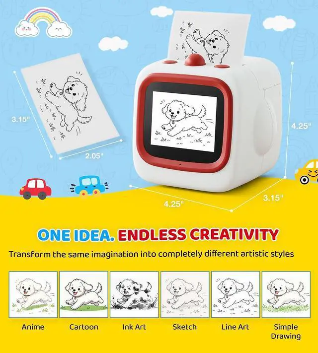 Alt view image 3 of 6 - AI Sticker Printer for Kids, Voice Activated Mini Printer with Preview Screen & AI Voice Response, Portable Thermal Sticker Maker with 6 Art Styles & App, Sticker Printer Box Gift for Girls Boys