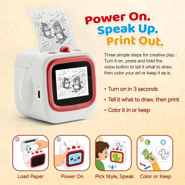 Alt view image 4 of 6 - AI Sticker Printer for Kids, Voice Activated Mini Printer with Preview Screen & AI Voice Response, Portable Thermal Sticker Maker with 6 Art Styles & App, Sticker Printer Box Gift for Girls Boys