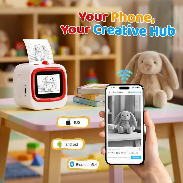 Alt view image 6 of 6 - AI Sticker Printer for Kids, Voice Activated Mini Printer with Preview Screen & AI Voice Response, Portable Thermal Sticker Maker with 6 Art Styles & App, Sticker Printer Box Gift for Girls Boys