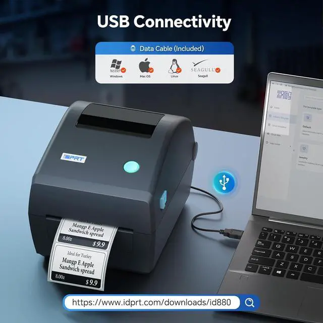 Alt view image 4 of 7 - iD880 Industrial Thermal Printer with 800Pcs 1.97" × 3.15" Labels