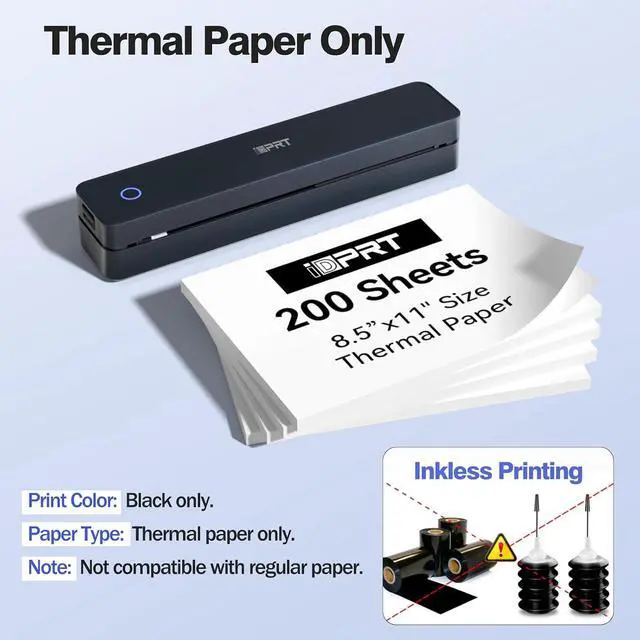 Alt view image 3 of 7 - iDPRT Portable Thermal Printer Wireless for Travel, Printers for Home Use, Come with Carry Case& 200 Sheets Thermal Paper, Support 8.5x11 US Letter&A4 Thermal Paper, Compatible with Phone Laptop