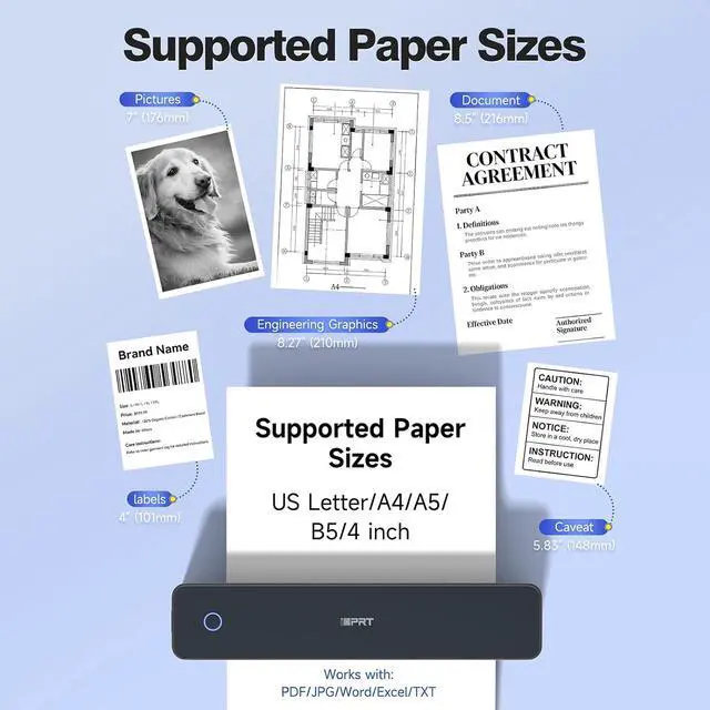 Alt view image 4 of 7 - iDPRT Portable Thermal Printer Wireless for Travel, Printers for Home Use, Come with Carry Case& 200 Sheets Thermal Paper, Support 8.5x11 US Letter&A4 Thermal Paper, Compatible with Phone Laptop