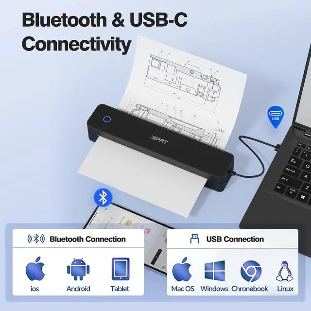Alt view image 5 of 7 - iDPRT Portable Thermal Printer Wireless for Travel, Printers for Home Use, Come with Carry Case& 200 Sheets Thermal Paper, Support 8.5x11 US Letter&A4 Thermal Paper, Compatible with Phone Laptop