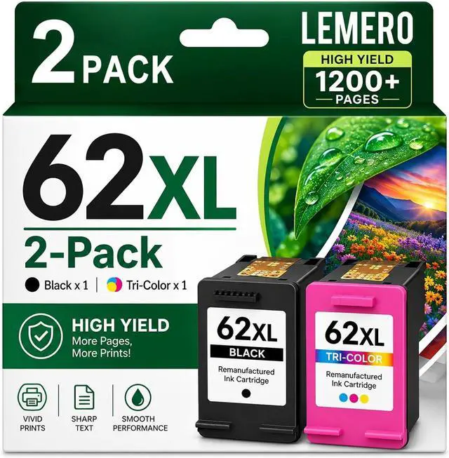 Main image of Remanufactured 62XL Ink Cartridges Black and Color Replacement for HP 62XL