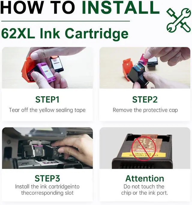 Alt view image 6 of 6 - Remanufactured 62XL Ink Cartridges Black and Color Replacement for HP 62XL