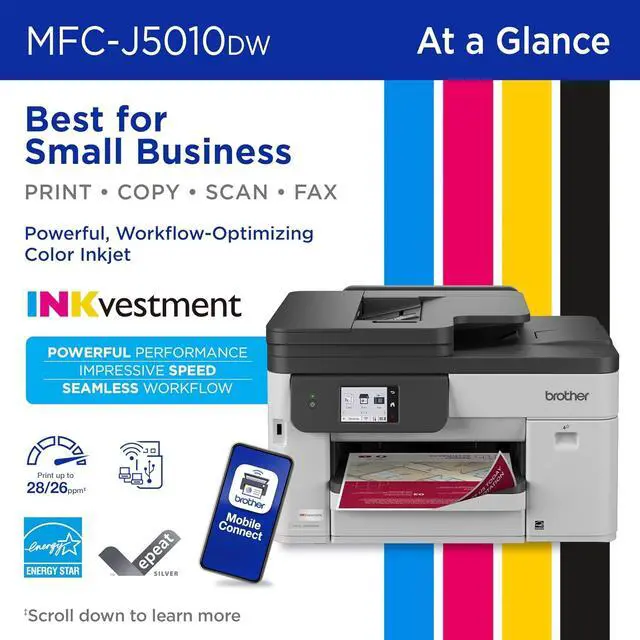 Alt view image 2 of 7 - Brother INKvestment 5010 Wireless Color Inkjet All-in-One Printer with Automatic 2-Sided Copy & Scan with 2.7 Color Touchscreen (MCF-J5010DW)
