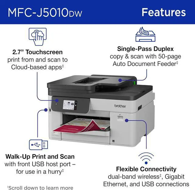 Alt view image 3 of 7 - Brother INKvestment 5010 Wireless Color Inkjet All-in-One Printer with Automatic 2-Sided Copy & Scan with 2.7 Color Touchscreen (MCF-J5010DW)