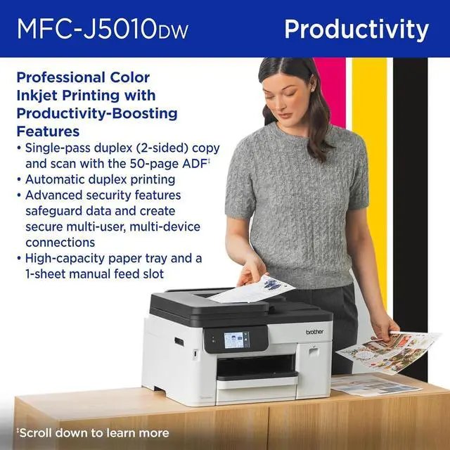 Alt view image 5 of 7 - Brother INKvestment 5010 Wireless Color Inkjet All-in-One Printer with Automatic 2-Sided Copy & Scan with 2.7 Color Touchscreen (MCF-J5010DW)
