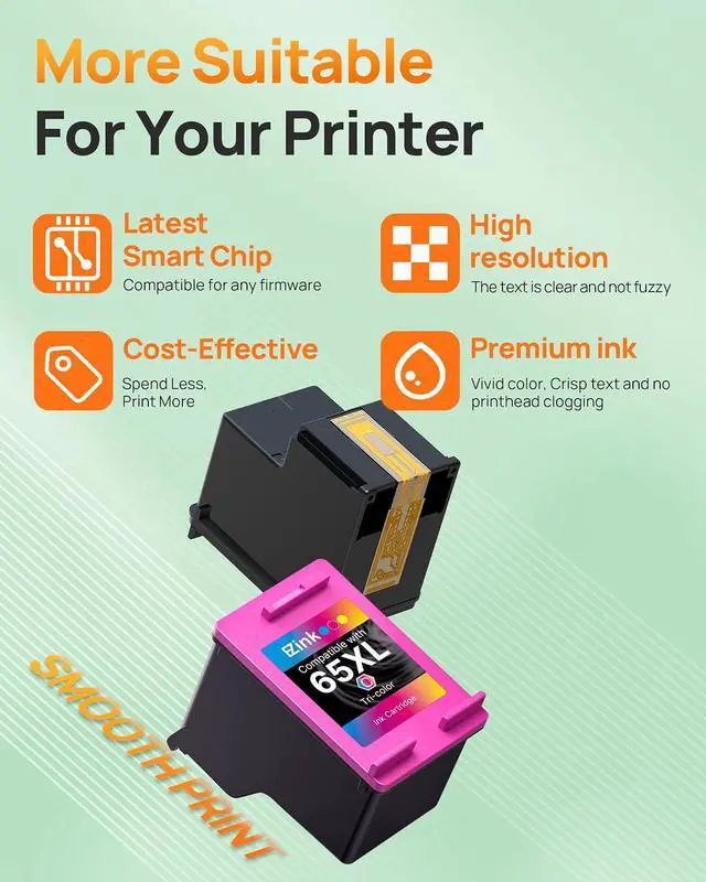 Alt view image 4 of 7 - 65XL 65 Ink Cartridges Black/Color Combo Pack Replacement for HP 65 65XL Ink Cartridges Work for HP DeskJet 3755 3772 3752 3700 3722 2600 2622 Envy 5055 5000 5070 5052 Printer ( 2 Black,1 Tri Color )