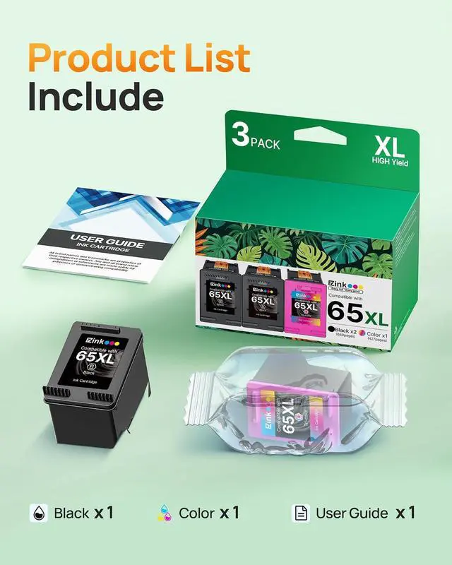 Alt view image 6 of 7 - 65XL 65 Ink Cartridges Black/Color Combo Pack Replacement for HP 65 65XL Ink Cartridges Work for HP DeskJet 3755 3772 3752 3700 3722 2600 2622 Envy 5055 5000 5070 5052 Printer ( 2 Black,1 Tri Color )
