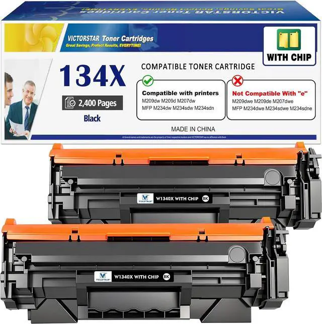 Main image of 134X W1340X ( 134A W1340A ) with CHIP Compatible Toner Cartridges High Capacity 2 Black for M207 M207dw M209 M209dw M209d M234 M234dw M234sdw M234sdn Printer, Incompatible with printers ending in 'e'