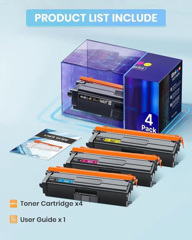 Alt view image 4 of 7 - E-Z Ink TN431 Toner Cartridge Compatible for Brother TN431 TN-431 TN433 TN436 to Use with Brother HL-L8360CDW HL-L8260CDW MFC-L8900CDW MFC-L8690CDW Printer (Cyan, Yellow, Magenta, Black, 4 Pack)