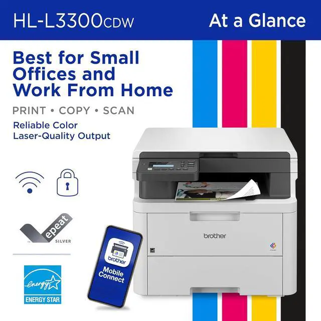 Alt view image 2 of 7 - Brother HL-L3300CDW Wireless Digital Color Multi-Function Laser Printer, Copy & Scan, Duplex, Mobile
