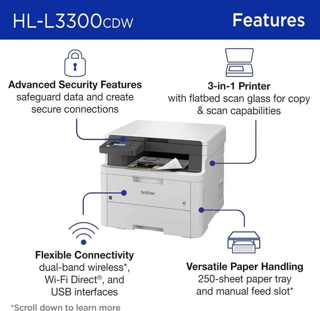 Alt view image 3 of 7 - Brother HL-L3300CDW Wireless Digital Color Multi-Function Laser Printer, Copy & Scan, Duplex, Mobile