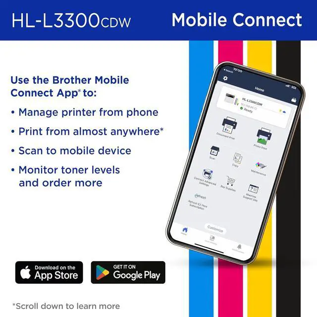 Alt view image 5 of 7 - Brother HL-L3300CDW Wireless Digital Color Multi-Function Laser Printer, Copy & Scan, Duplex, Mobile