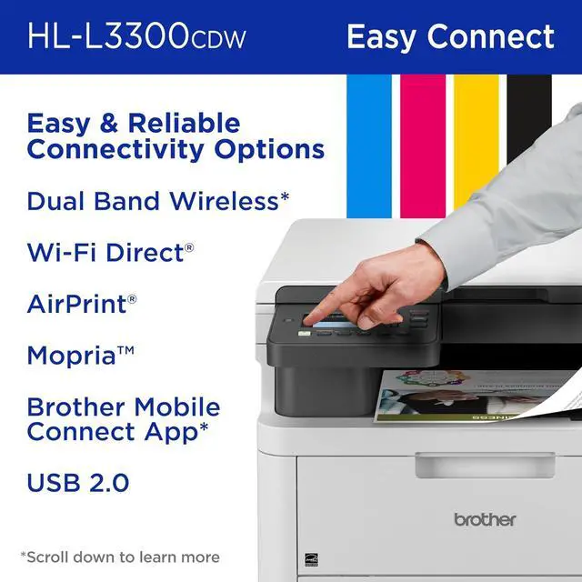 Alt view image 6 of 7 - Brother HL-L3300CDW Wireless Digital Color Multi-Function Laser Printer, Copy & Scan, Duplex, Mobile