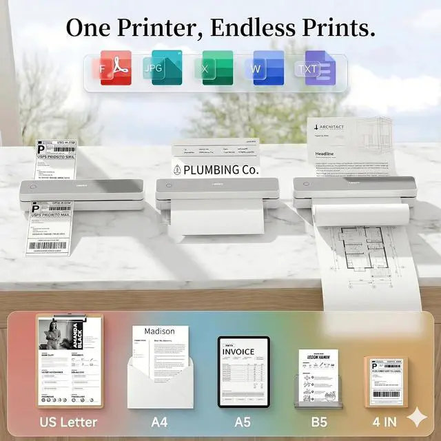 Alt view image 3 of 6 - HPRT Inkless Portable Thermal Printer,MT610,203 DPI,8.5 x 11