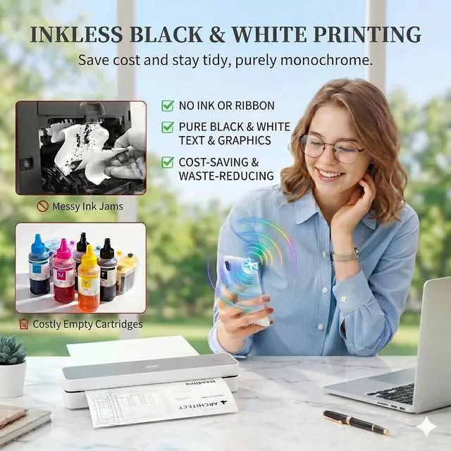 Alt view image 2 of 6 - HPRT Inkless Portable Thermal Printer,MT610,203 DPI,8.5 x 11