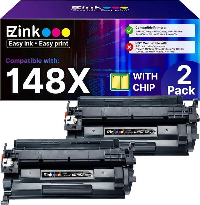 Main image of E-Z Ink 148X Toner Cartridges High Yield (with Chip) Replacement for HP 148X Black High Yield Toner Cartridge to Use with HP LaserJet Pro 4001n 4101fdw 4001dn 4001dw 4101fdn 4001fdw Printer (2 Pack)