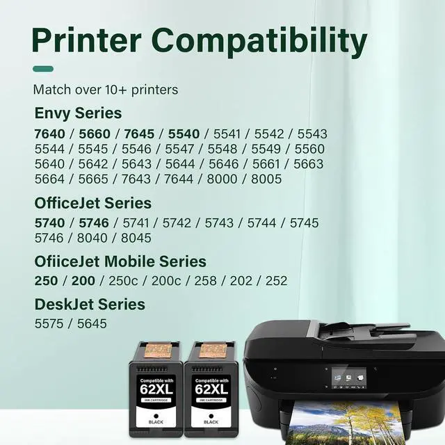 Alt view image 2 of 7 - 62XL 62 Envy 7640 5660 7645 7640 Black Ink Cartridge for HP Printers