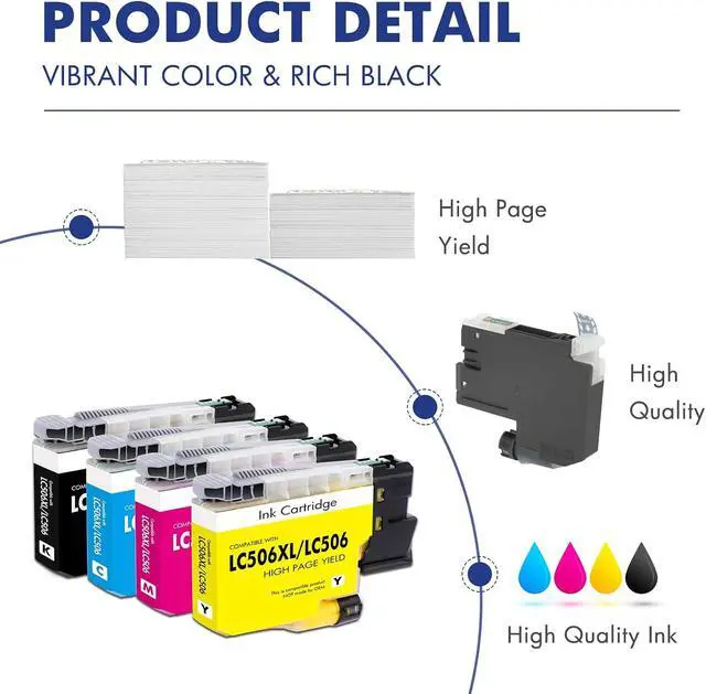 Alt view image 7 of 7 - LC506 LC506XL Ink Cartridges for Brother Printer MFC-J4355DW MFC-J4555DW