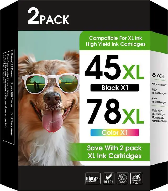 Main image of 45 78 Ink Cartridge Combo Pack Compatible for HP 45 78 Ink Cartridge Works with Deskjet 1220c-ps 990C 952C 930C 970Cxi Color Copier FAX 1220 PhotoSmart 1215 1115 (1 Black, 1 Color) 2 Pack