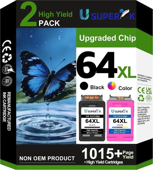 Main image of SuperInk 64XL Ink Cartridges Black and Color Replacement for HP 64 XL Ink Cartridge Combo Pack Works for HP Envy Photo 7855 7858 6252 6255 7800 7100 7155 7158 Tango Series Printer (2 Pack)